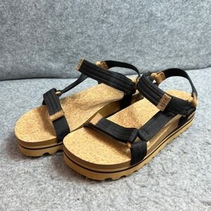 Reef Vista Hi Buckle Black Cork Platform Strappy Sandals Womens 7.5